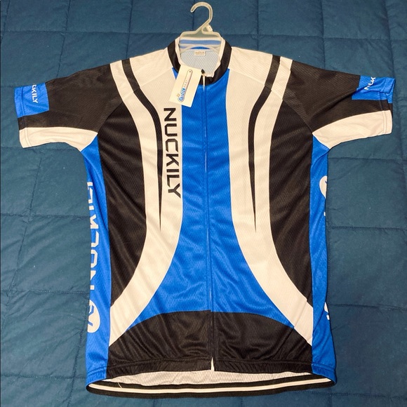 Nuckily Other - NUCKILY CoolMax Mens Cycling Jersey Size XXL Zip Short Sleeve Blue & White